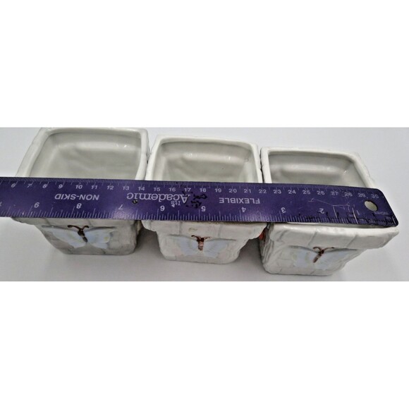 Long Rich Small Ceramic Planters Set of 3 Decorated w/ Garden Bugs - Picture 8 of 8